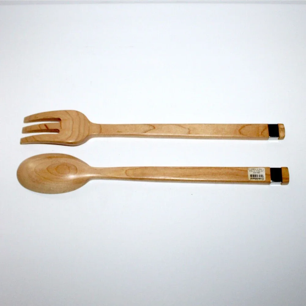 Crate & Barrel Salad Server Set Maple Wood large serving 14